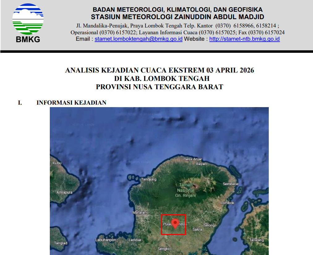ANALISIS KEJADIAN CUACA EKSTREM 03 APRIL 2026 DI KAB. LOMBOK TENGAH PROVINSI NUSA TENGGARA BARAT