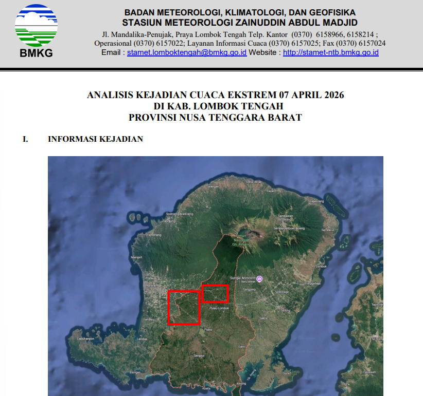 ANALISIS KEJADIAN CUACA EKSTREM 07 APRIL 2026 DI KAB. LOMBOK TENGAH PROVINSI NUSA TENGGARA BARAT